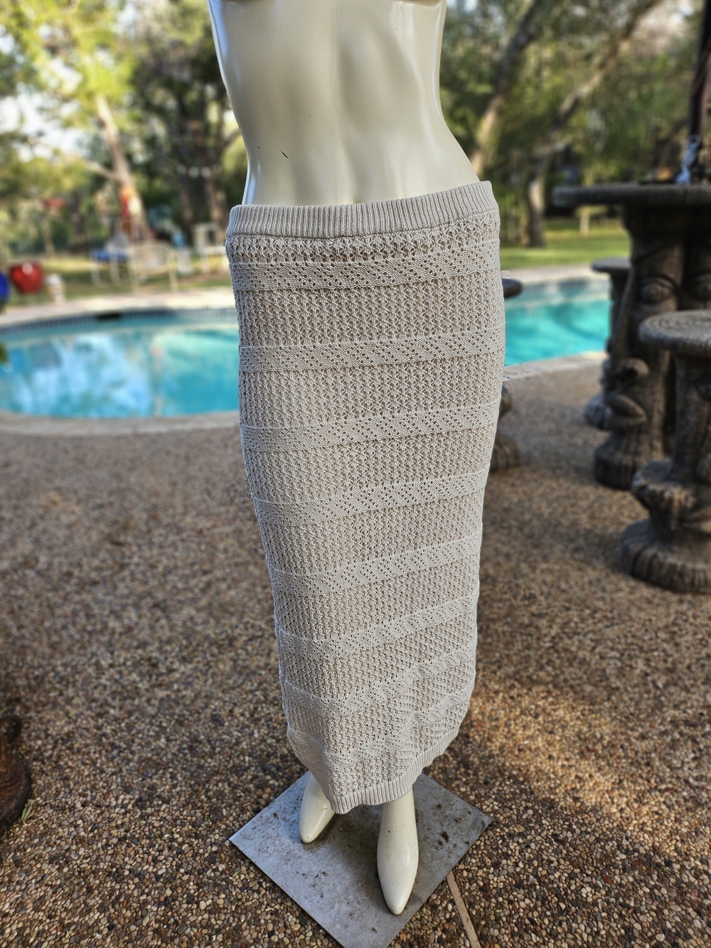 Freshman 1996 Cream Cotton Blend Crochet Knit Lined Maxi Skirt L